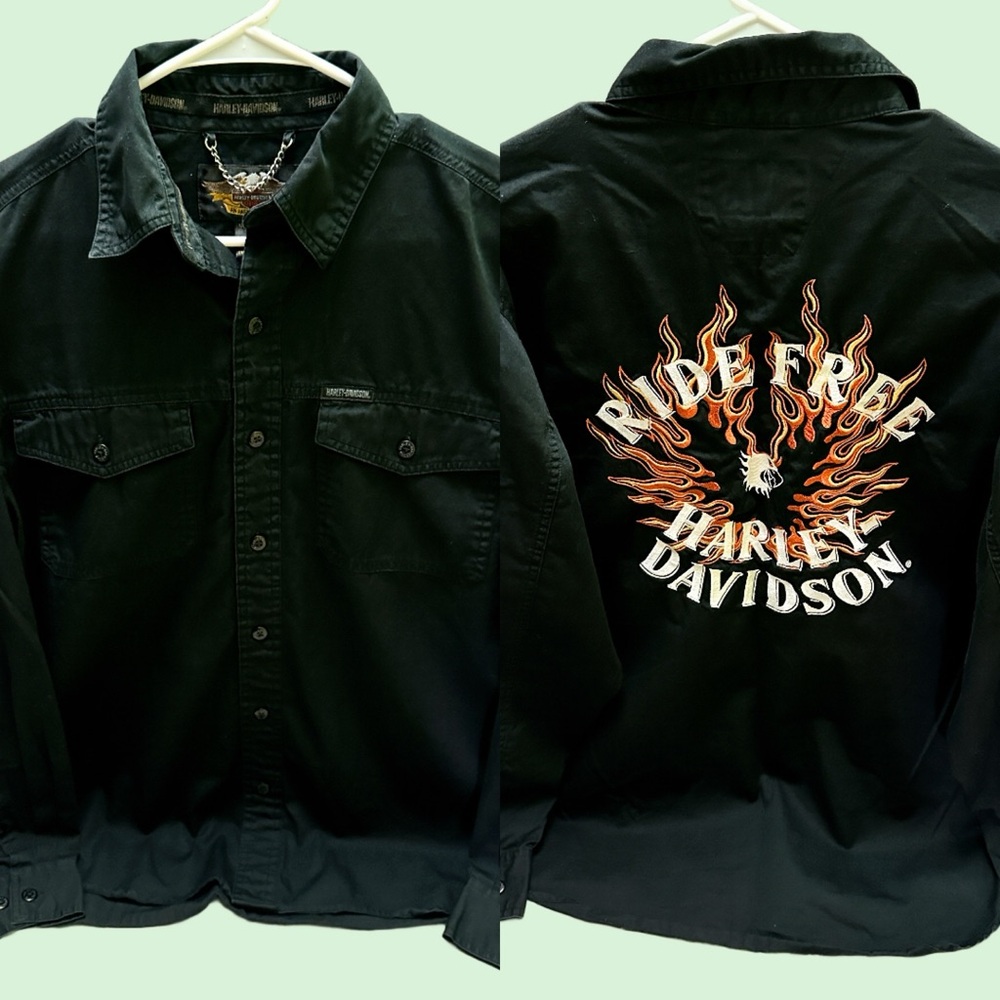 Harley-Davidson Black Lightweight Shirt Jacket with Iconic Eagle Design